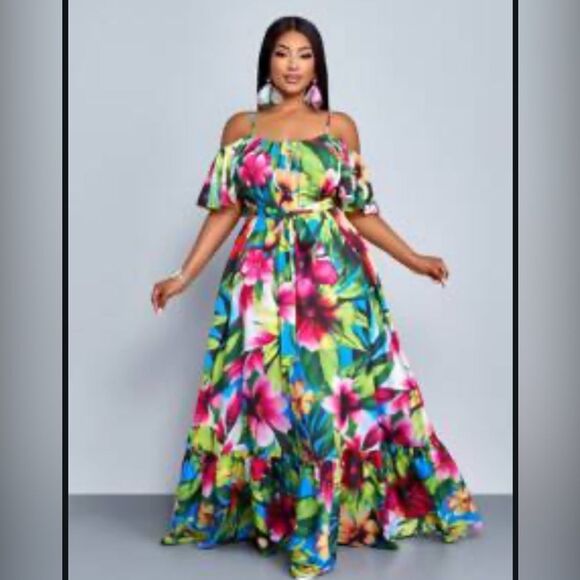 SHEIN Dresses & Skirts - Shein Maweii Plus Size Green Summer Lotus Leaf Edge Maxi Dress – 2XL – NWOT